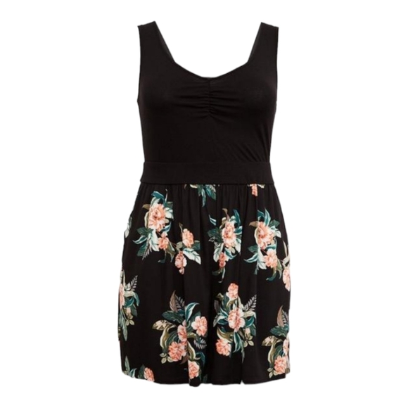 Torrid Womens Challis Romper Size 3X 3 Black Floral V-Neck Pockets Sleeveless - Picture 4 of 11